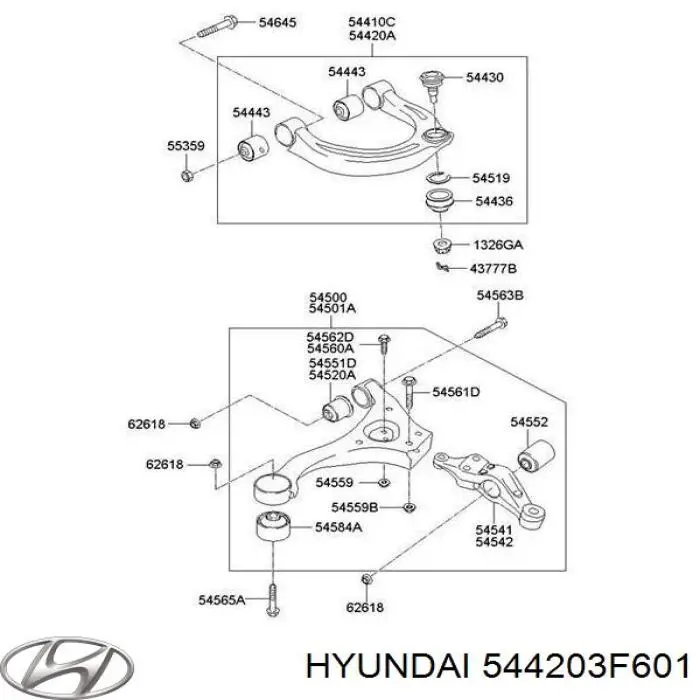 544203F601 Hyundai/Kia barra oscilante, suspensión de ruedas delantera, superior derecha