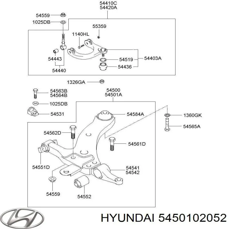 5450102052 Hyundai/Kia Brazo inferior derecho de la suspensión delantera