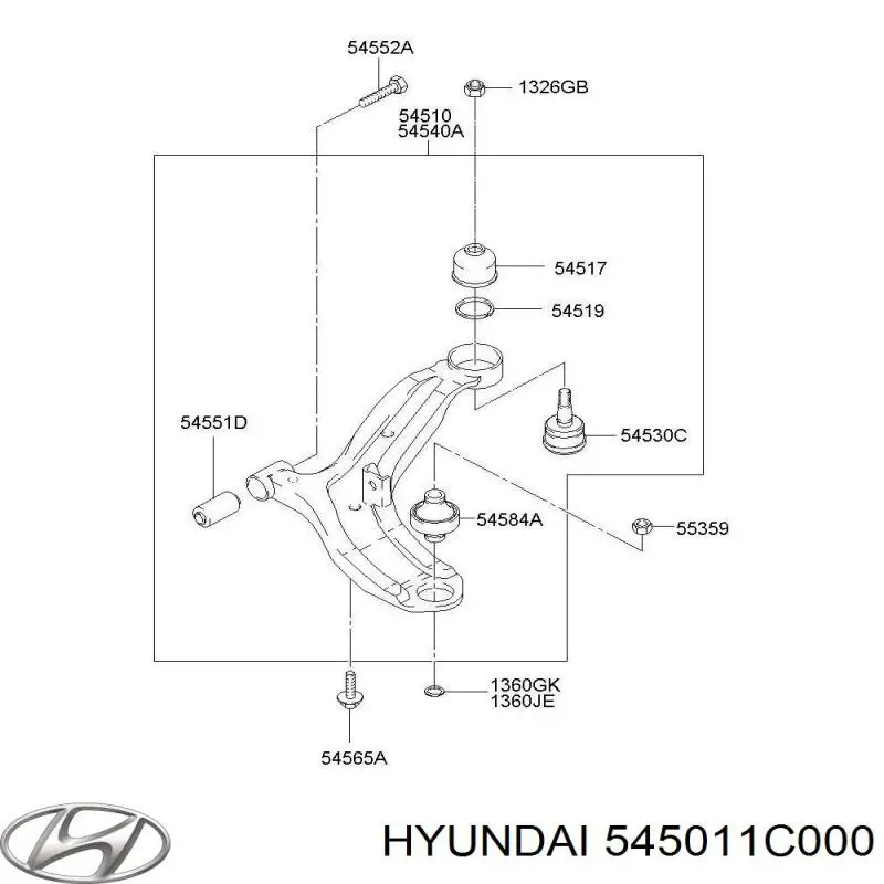 Brazo inferior derecho de la suspensión delantera 545011C000 Hyundai/Kia