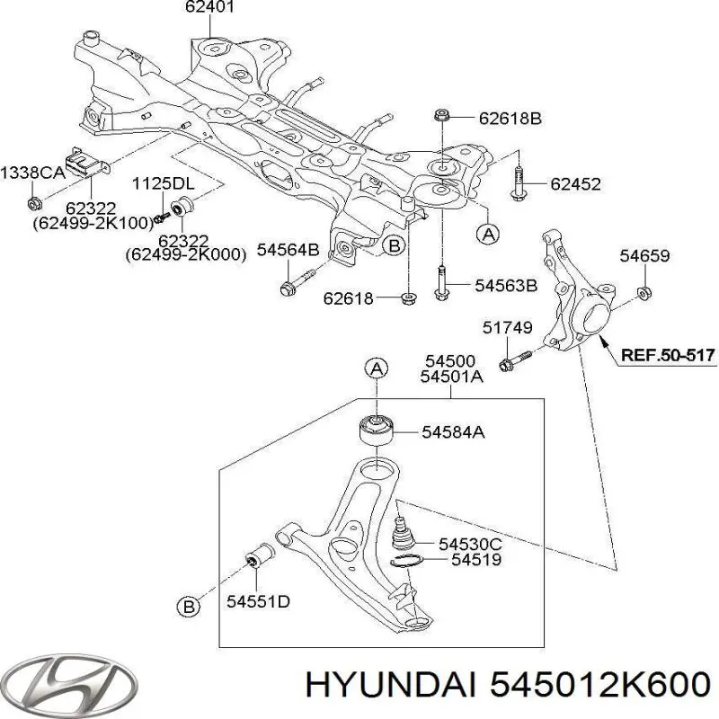 Brazo inferior derecho de la suspensión delantera Hyundai/Kia 545012K600 precio, desde 68,11 EUR