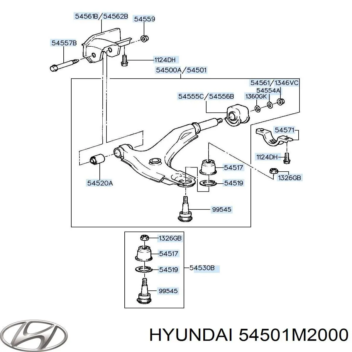 Barra oscilante, suspensión de ruedas delantera, inferior derecha para Hyundai Santamo 