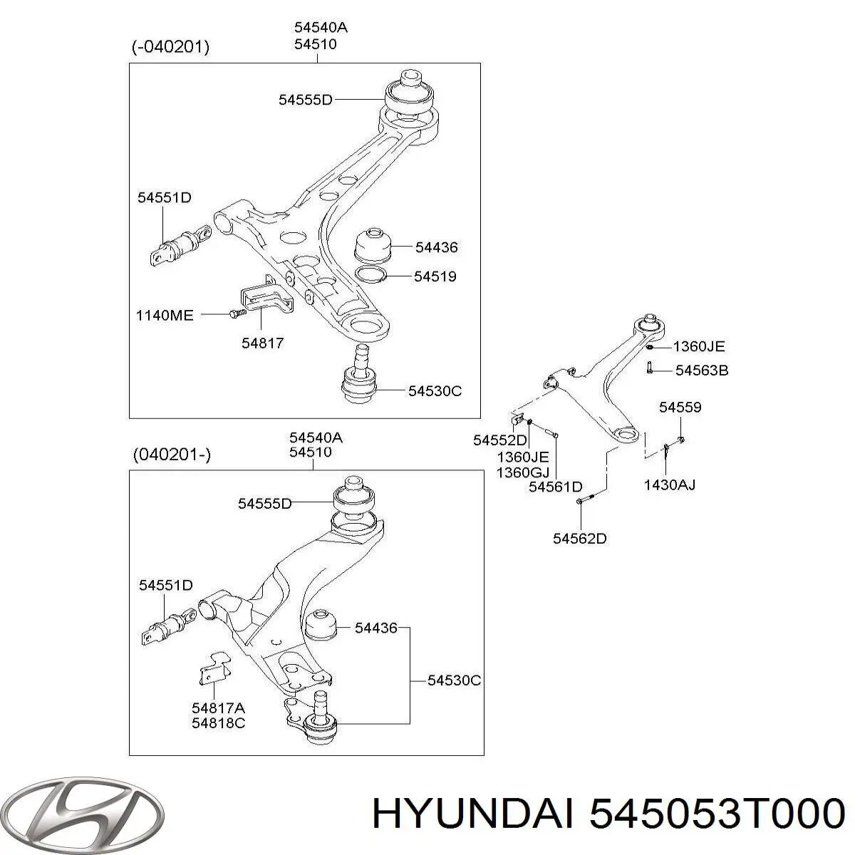 545053T000 Hyundai/Kia barra oscilante, suspensión de ruedas delantera, inferior izquierda