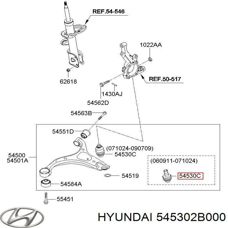 Rótula inferior de suspensión 545302B000 Hyundai/Kia