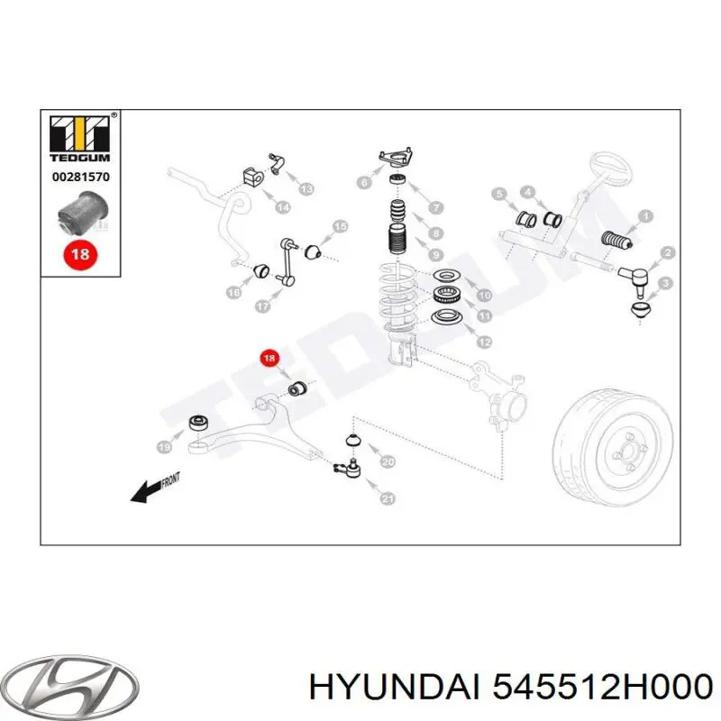 545512H000 Hyundai/Kia Silentblock de brazo de suspensión delantero inferior
