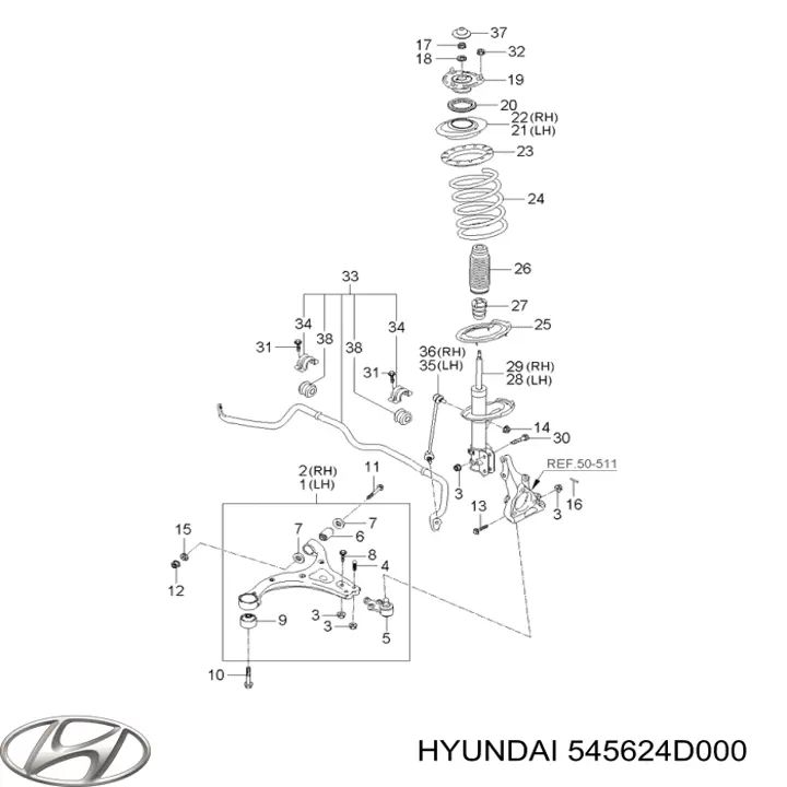 Tornillo de fijación de la rótula de suspensión delantera al muñón 545624D000 Hyundai/Kia