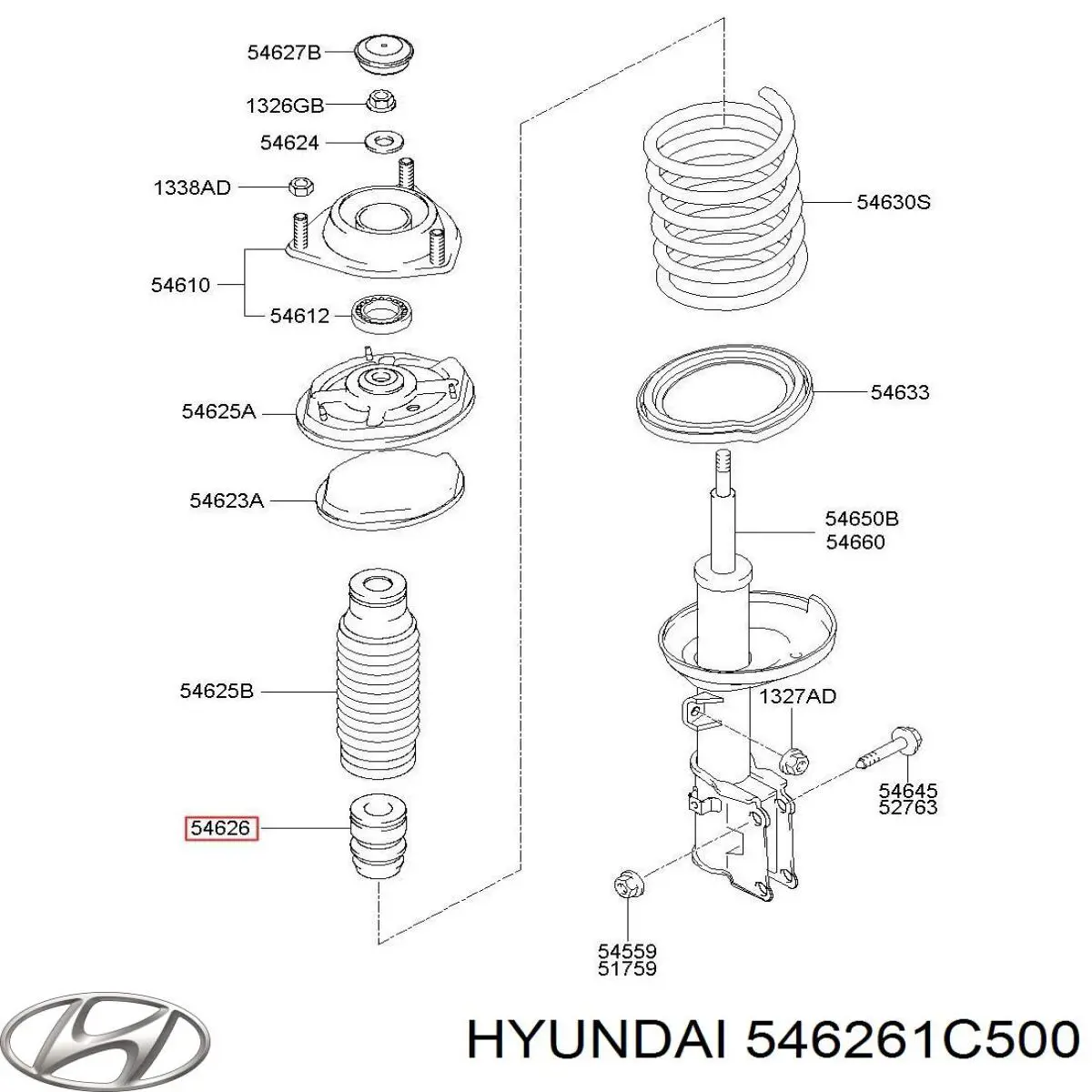 546261C500 Hyundai/Kia tope de amortiguador delantero, suspensión + fuelle