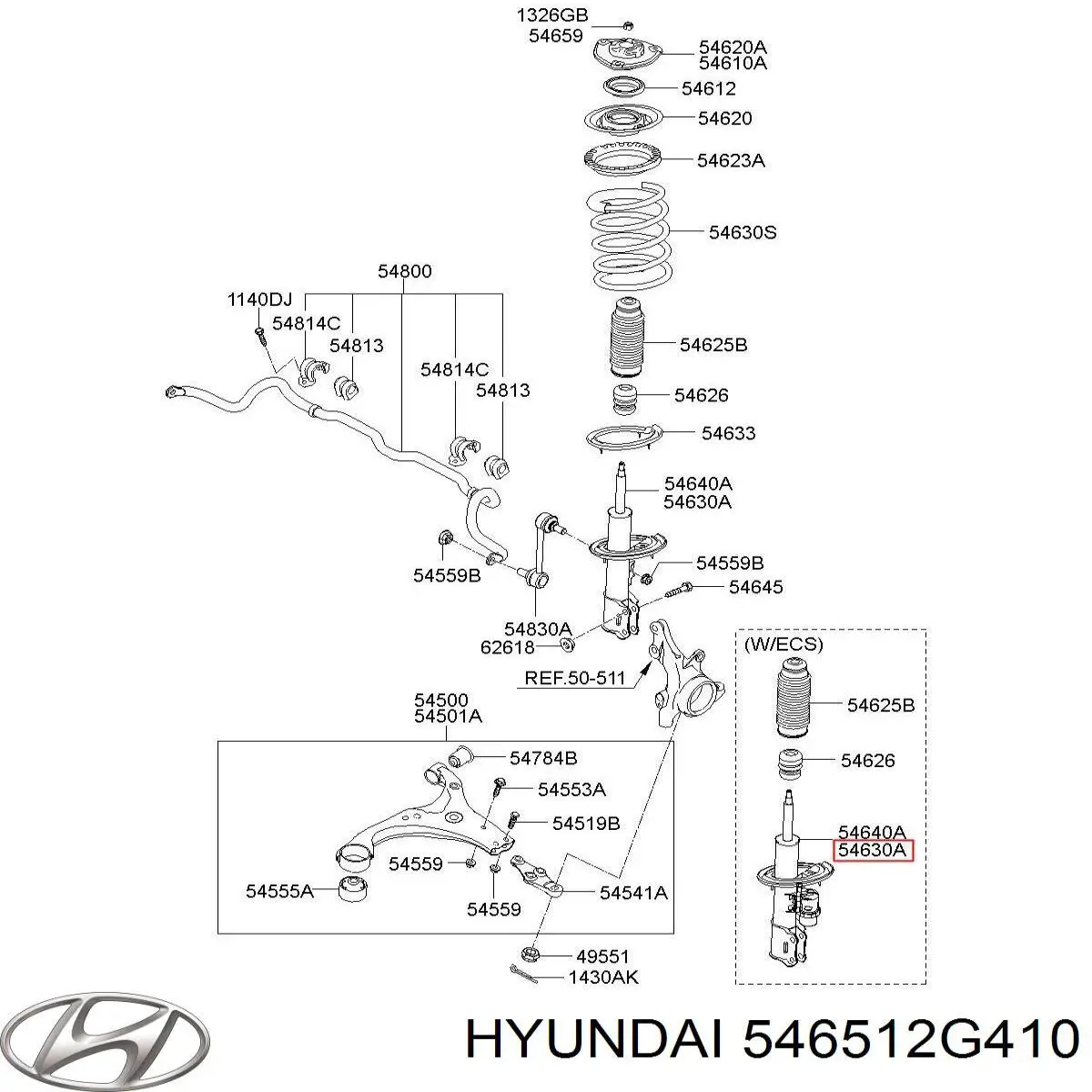 546512G410 Hyundai/Kia amortiguador delantero izquierdo