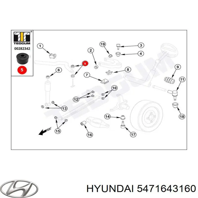 5471643160 Hyundai/Kia casquillo del soporte de barra estabilizadora delantera