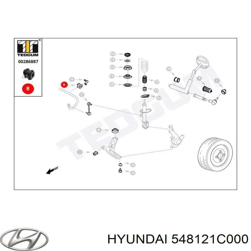 Comprar 548121C000 Hyundai/Kia Buje de barra estabilizadora delantera