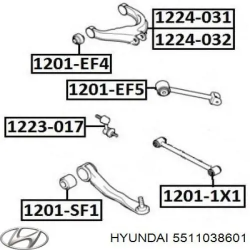 Brazo superior izquierdo de la suspensión trasera Hyundai/Kia 5511038601 precio, desde 46,46 EUR