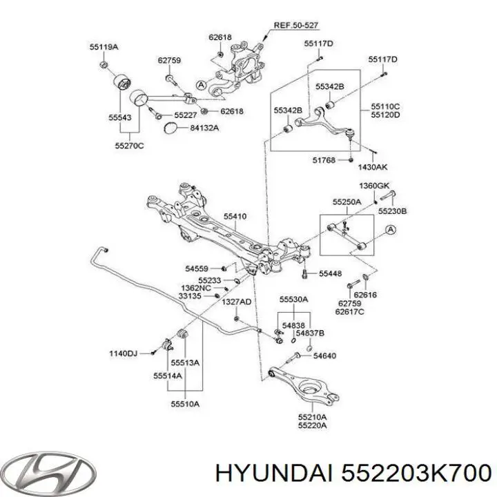 552203K700 Hyundai/Kia brazo de suspensión trasero inferior derecho