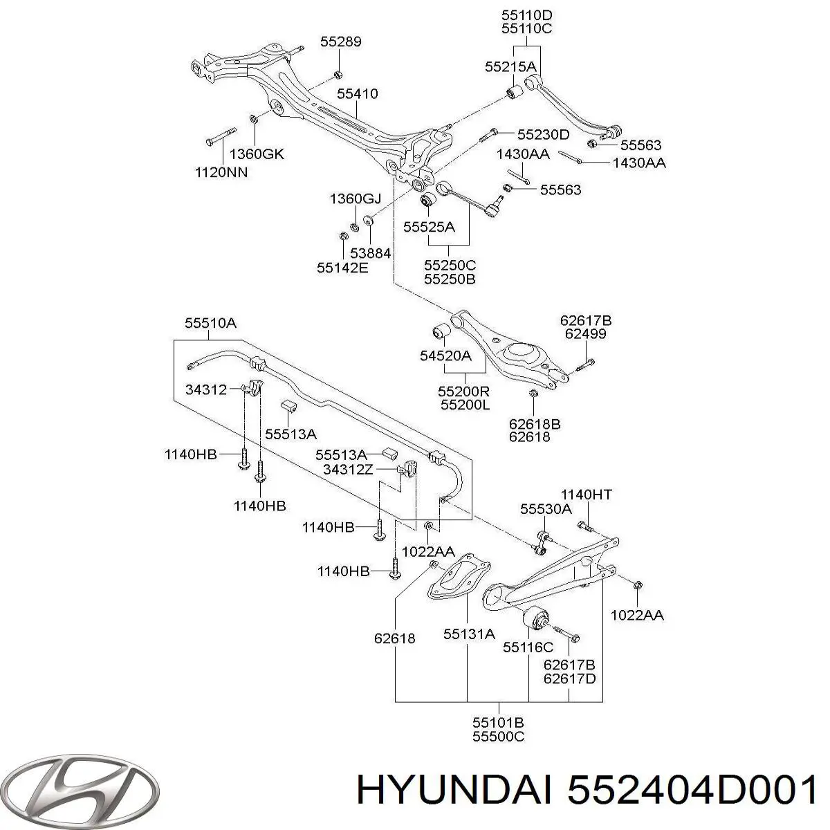 552404D001 Hyundai/Kia brazo de suspension trasera derecha