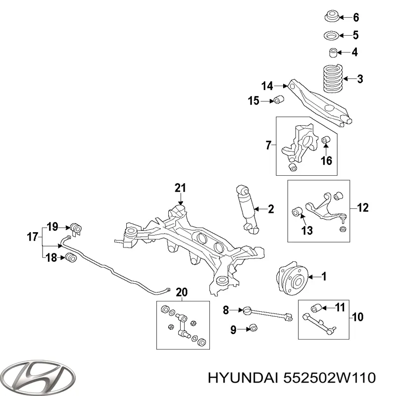 Barra transversal de la suspensión trasera 552502W110 Hyundai/Kia