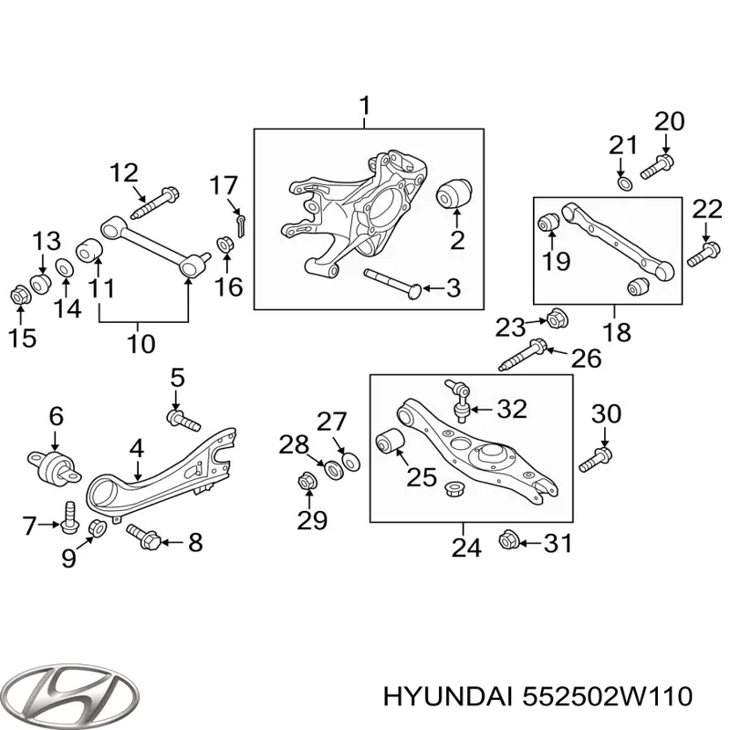 552502W110 Hyundai/Kia Barra transversal, suspensión de ruedas, eje trasero