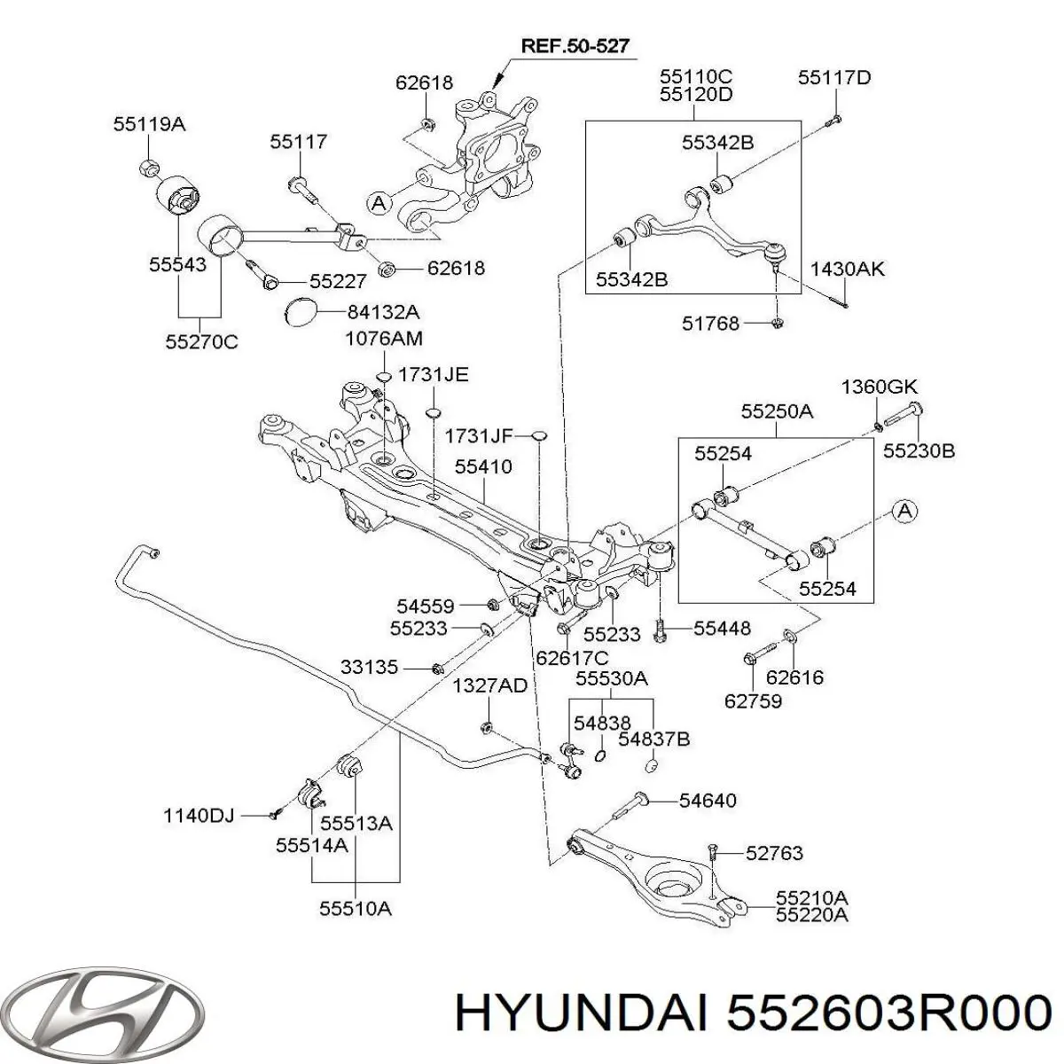 Perno de fijación interior del brazo oscilante inferior trasero 552603R000 Hyundai/Kia