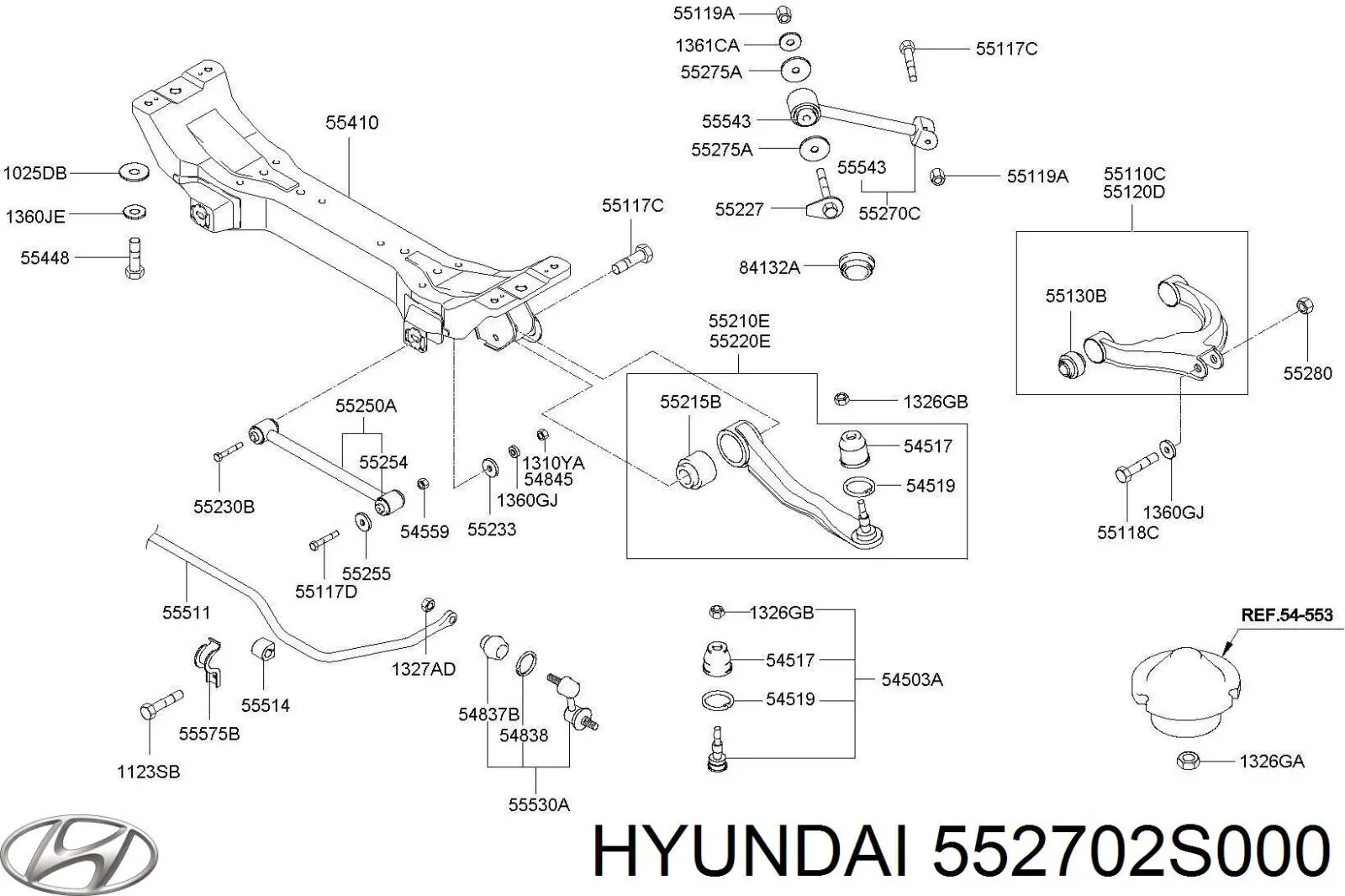 552702S000 Hyundai/Kia barra oscilante, suspensión de ruedas, trasera izquierda