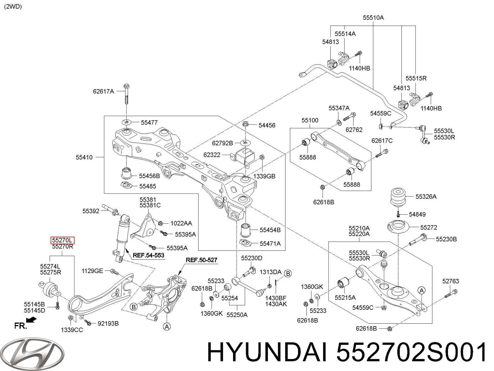 552702S001 Hyundai/Kia barra oscilante, suspensión de ruedas, trasera izquierda