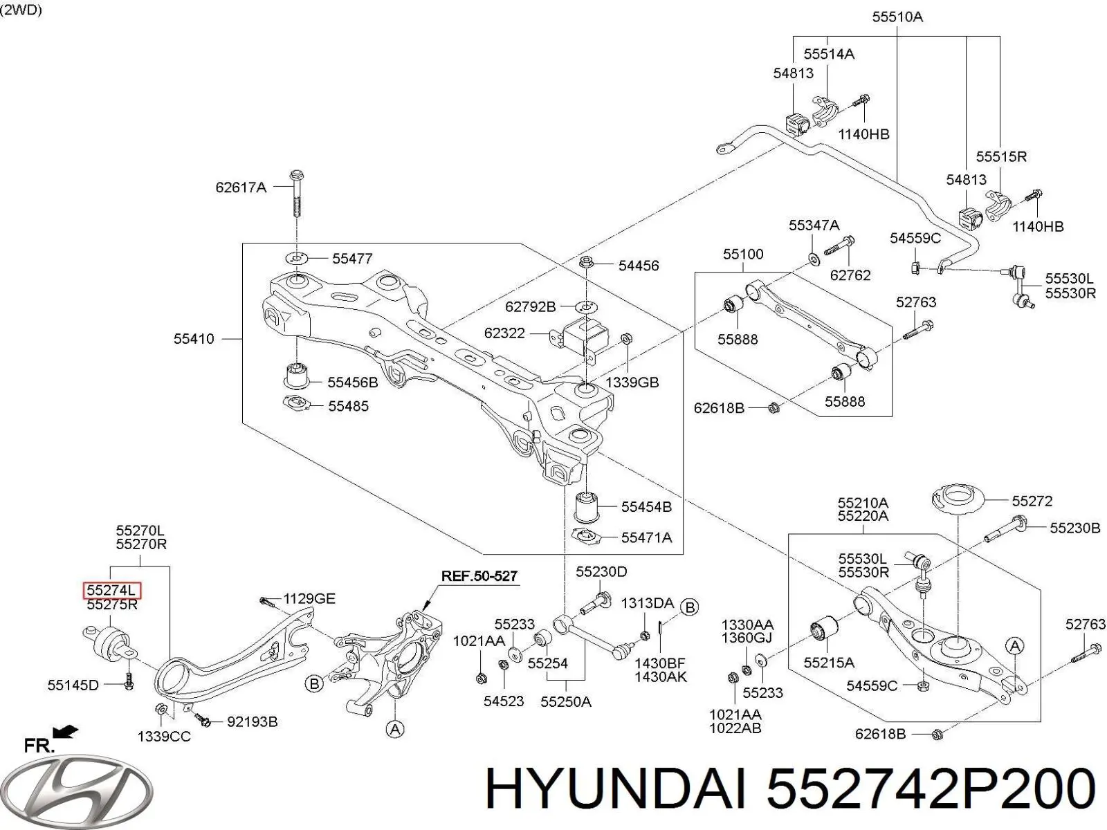 552742P200 Hyundai/Kia bloque silencioso trasero brazo trasero delantero