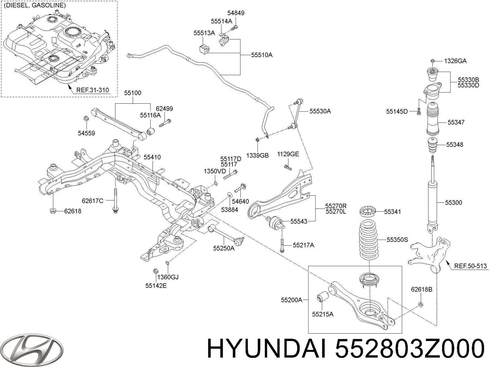 Comprar 552803Z000 Hyundai/Kia Brazo de suspensión, trasera derecha