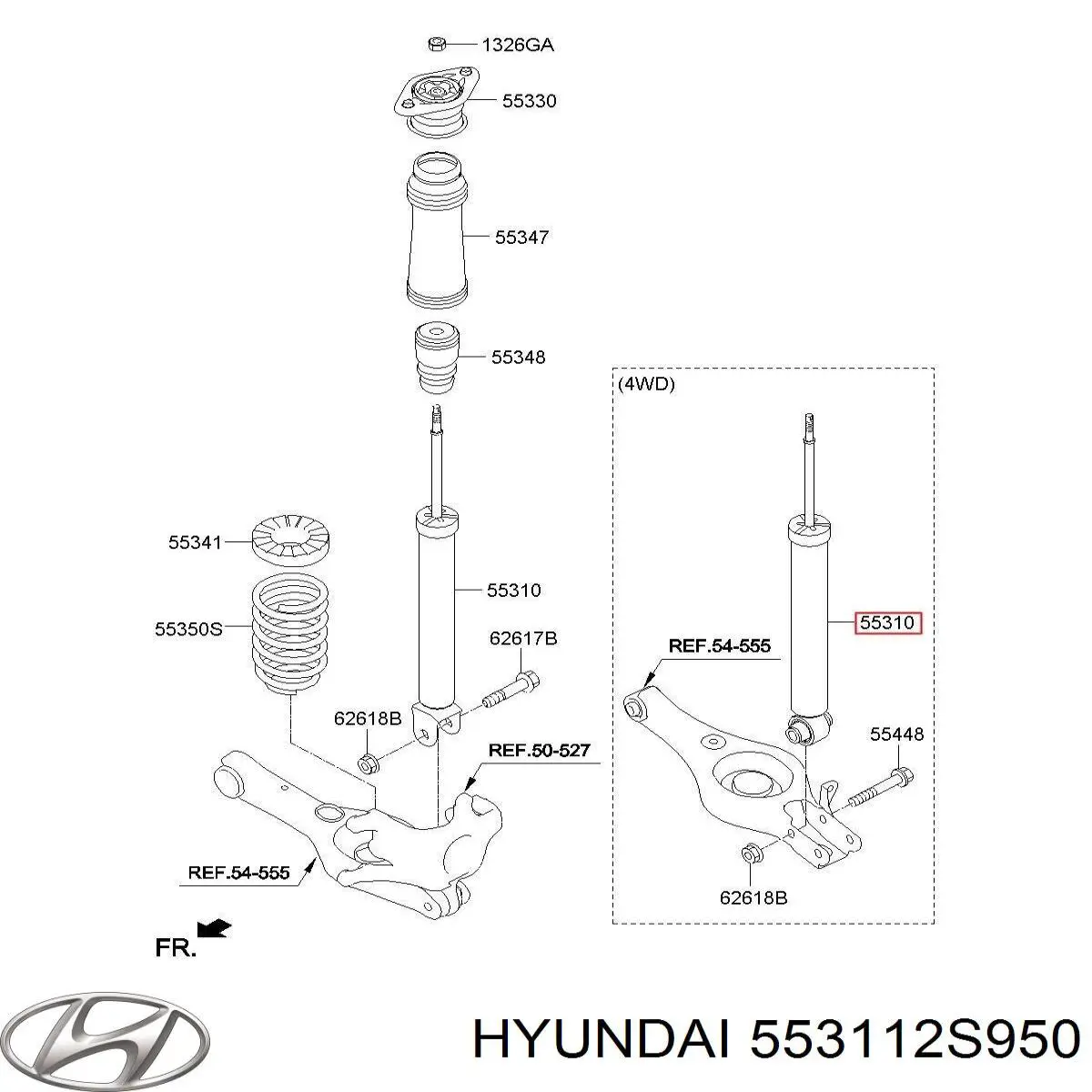 553112S950 Hyundai/Kia amortiguador trasero