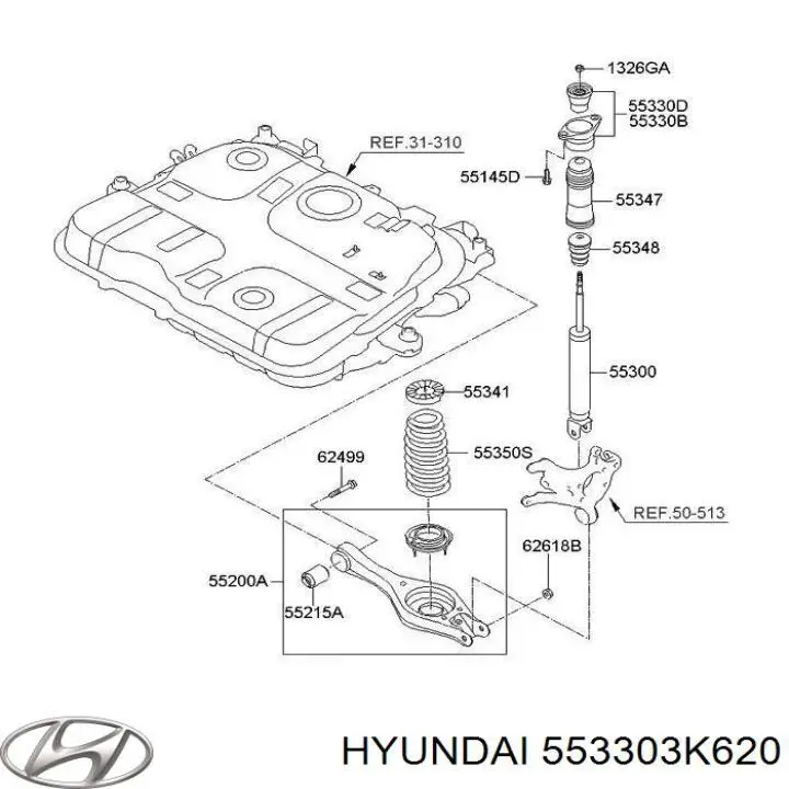 Soporte del amortiguador trasero derecho Hyundai/Kia 553303K620 precio, desde 29,78 EUR