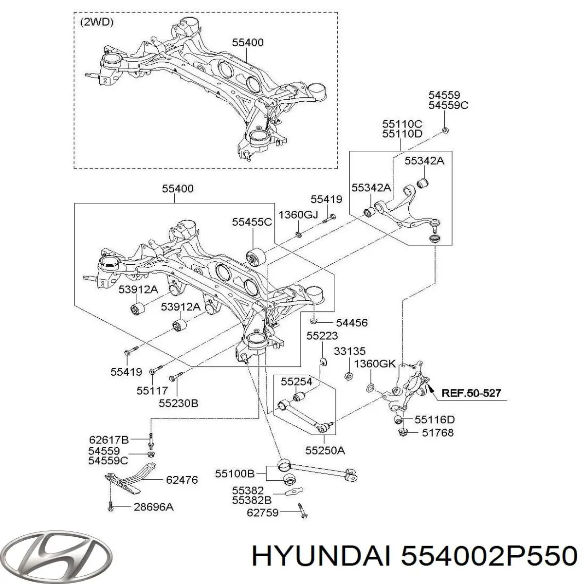 554002P550 Hyundai/Kia subchasis trasero soporte motor