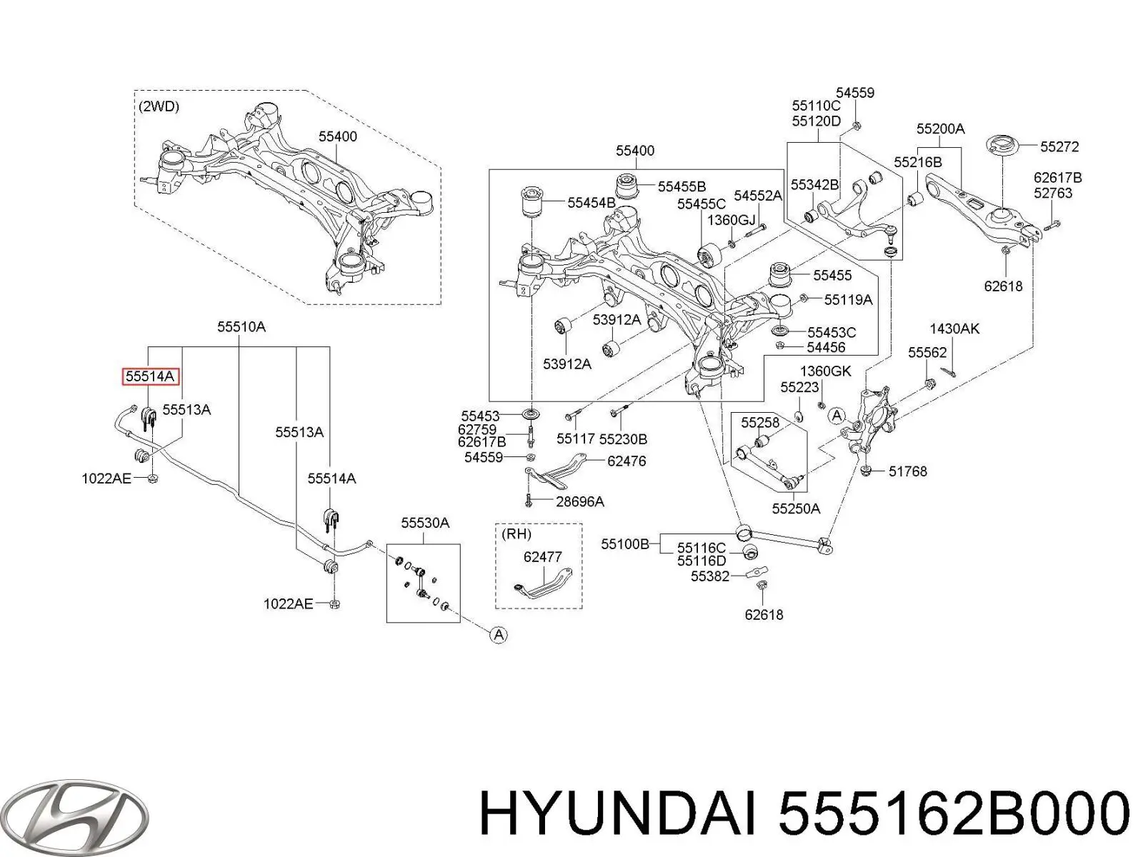 Comprar 555162B000 Hyundai/Kia Abrazadera de sujeción de la bieleta estabilizadora trasera
