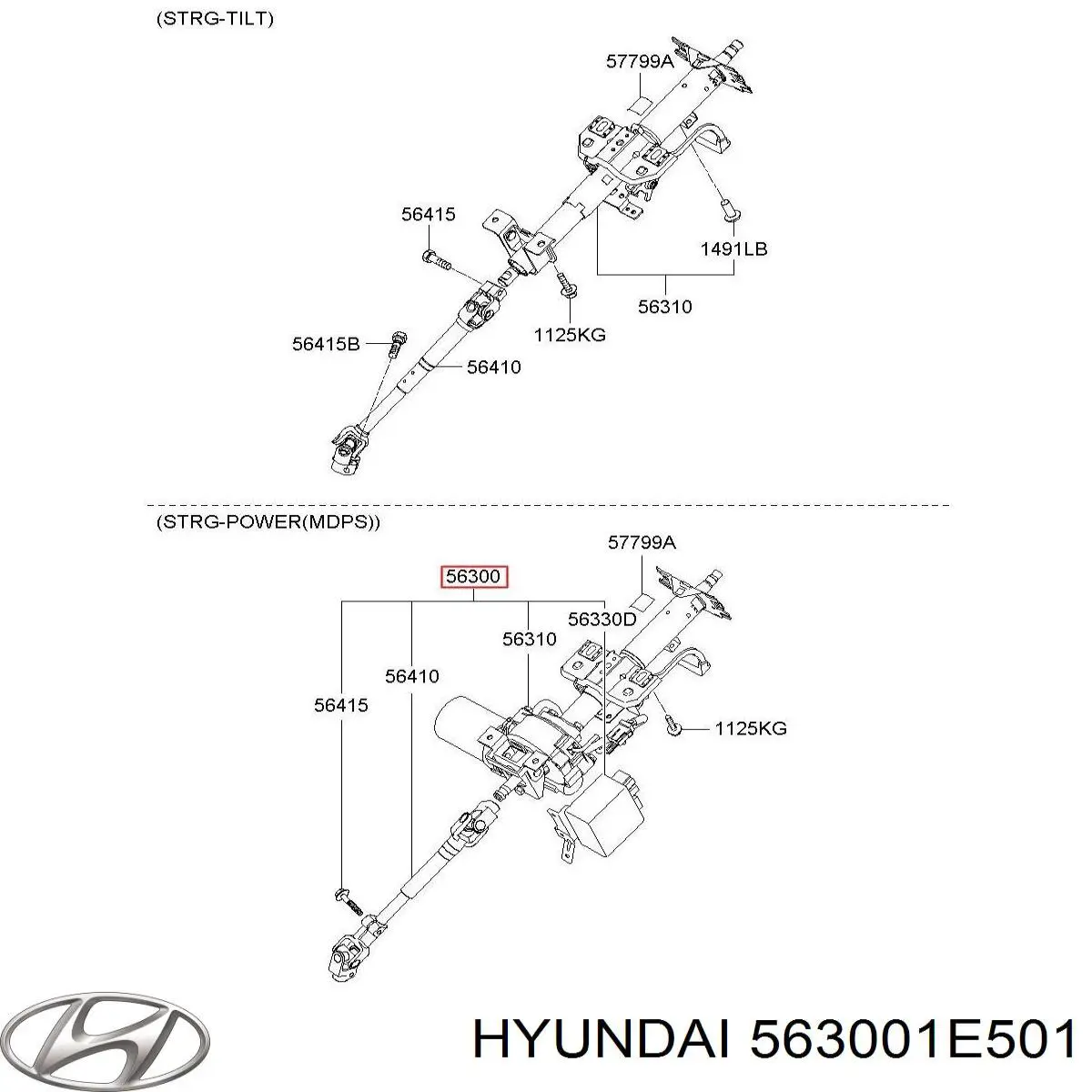 Columna dirección 563001E501 Hyundai/Kia