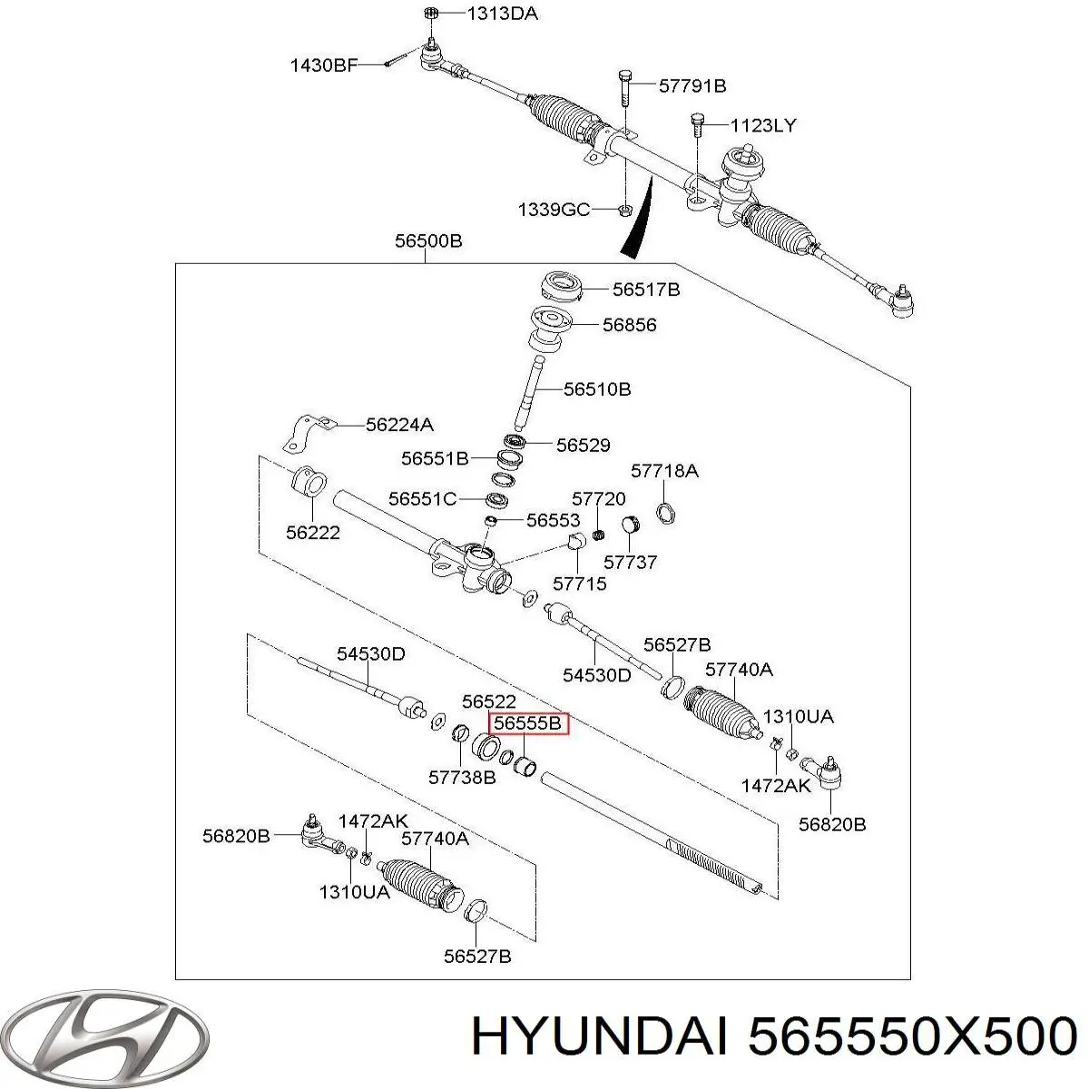 565550X500 Hyundai/Kia Casquillo del eje de la cremallera de dirección