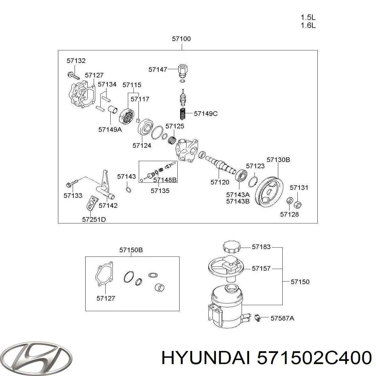 571502C400 Hyundai/Kia depósito de bomba de dirección hidráulica