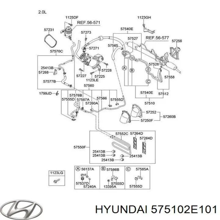 575102E100 Hyundai/Kia manguera de alta presion de direccion, hidráulica