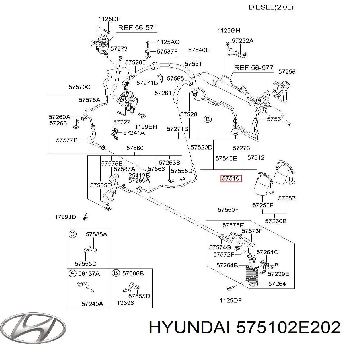 575102E202 Hyundai/Kia manguera hidráulica de alta presión, desde la bomba al mecanismo dirección