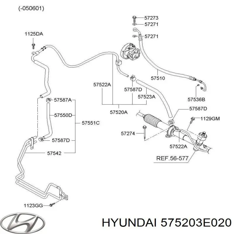 575203E020 Hyundai/Kia manguera hidráulica, dirección, de mecanismo dirección a depósito