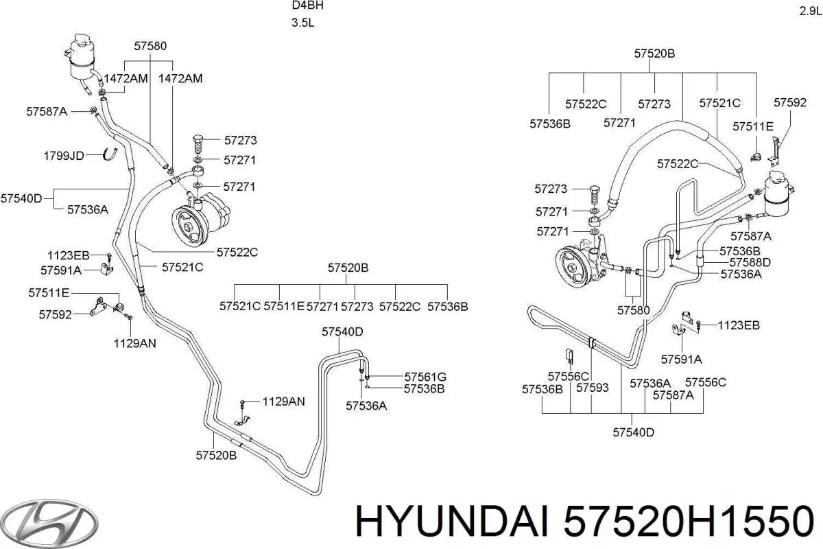 Manguera de alta presion de direccion, hidraulica para Hyundai Terracan (HP)