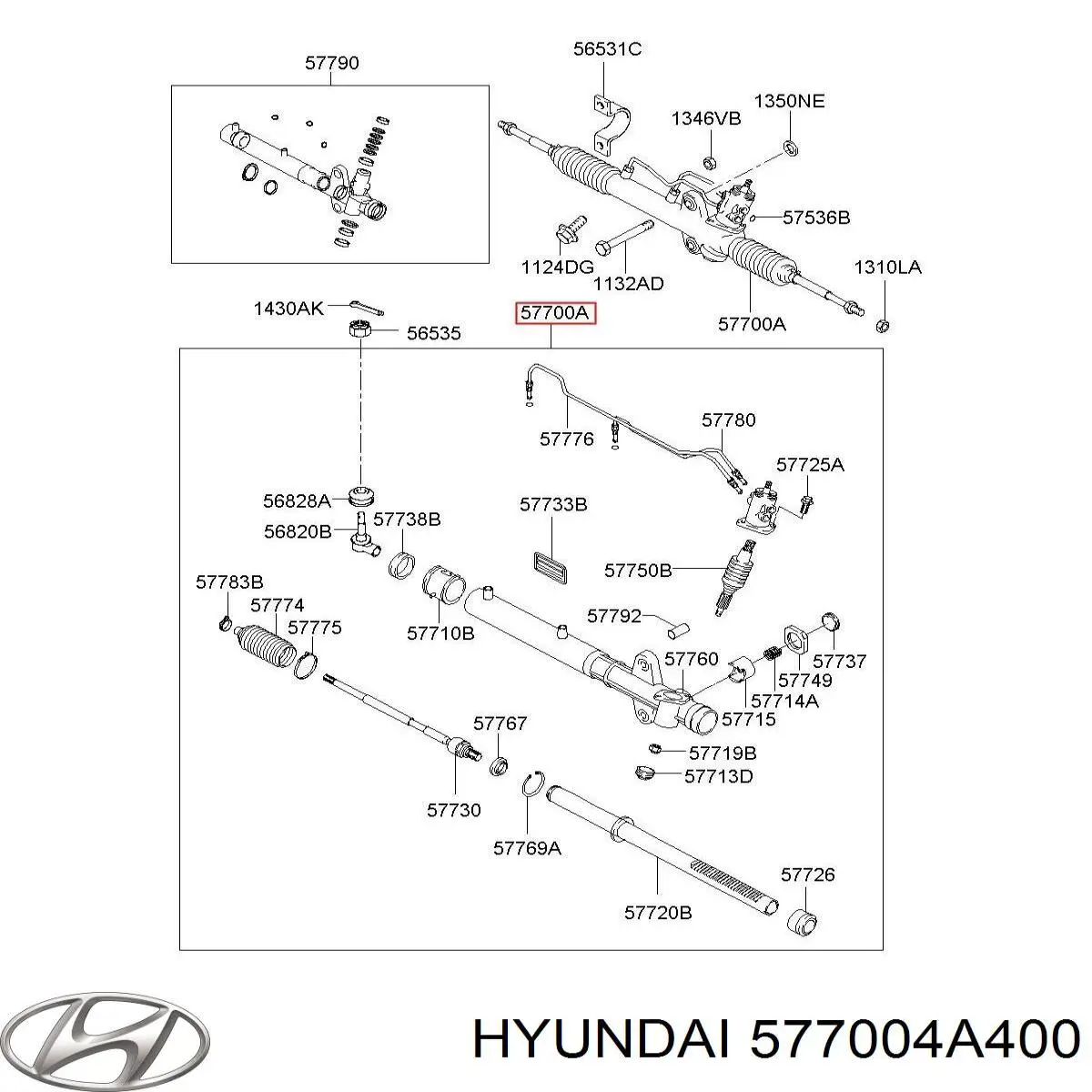 577004A850 Hyundai/Kia cremallera de dirección