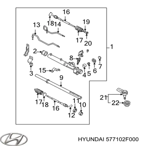 577102F000 Hyundai/Kia cremallera de direccion de el eje (varilla)
