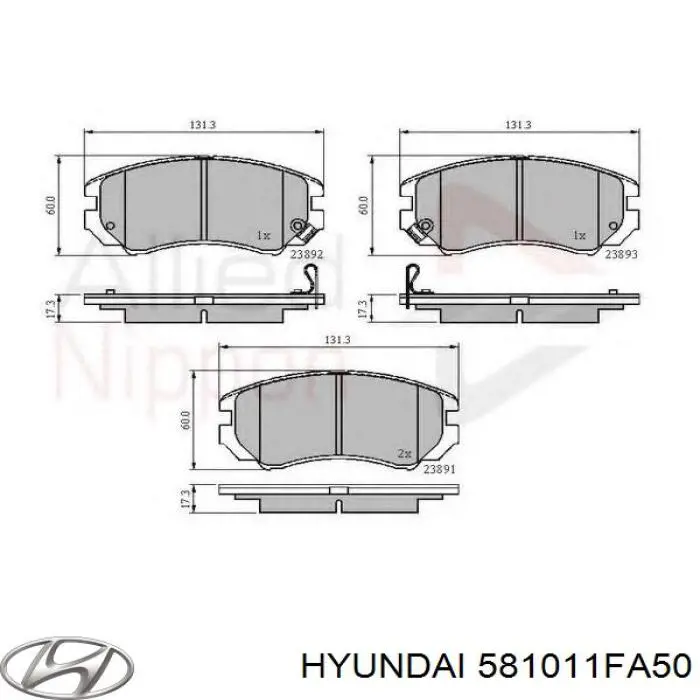 Pastillas de freno 581011FA50 Hyundai/Kia