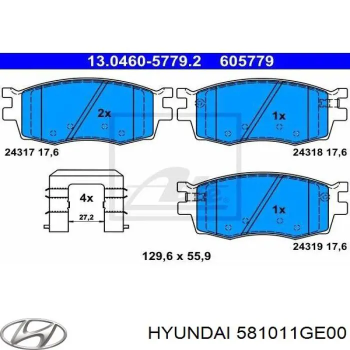 Pastillas de freno delanteras Hyundai/Kia 581011GE00