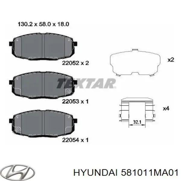 Pastillas de freno delanteras Hyundai/Kia 581011MA01
