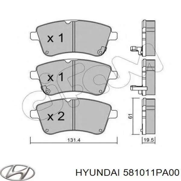 Pastillas de freno 581011PA00 Hyundai/Kia