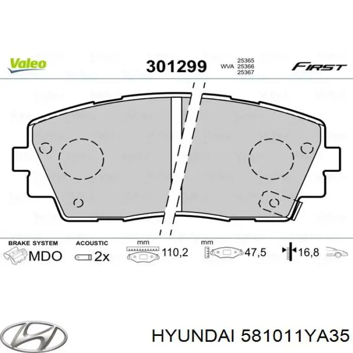 581011YA35 Hyundai/Kia pastillas de freno delanteras