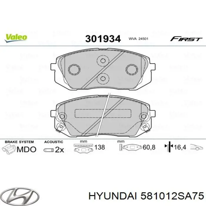 Pastillas freno delanteras Hyundai/Kia 581012SA75 precio, desde 26,77 EUR