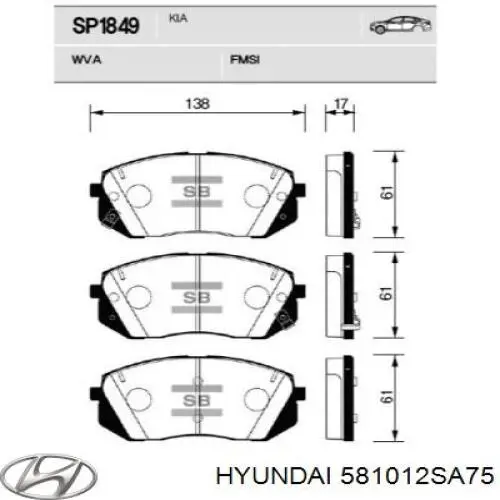 Pastillas freno delanteras Hyundai/Kia 581012SA75 precio, desde 26,77 EUR