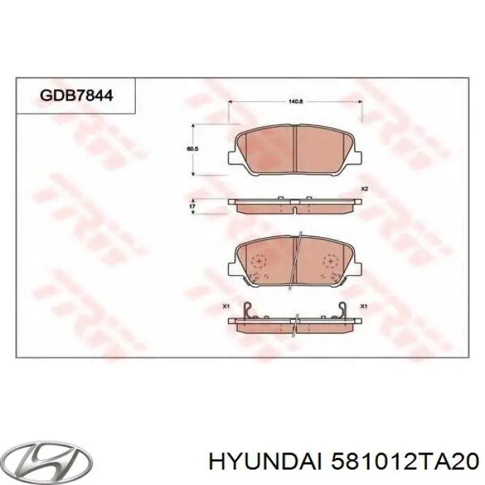 Pastillas de freno 581012TA20 Hyundai/Kia