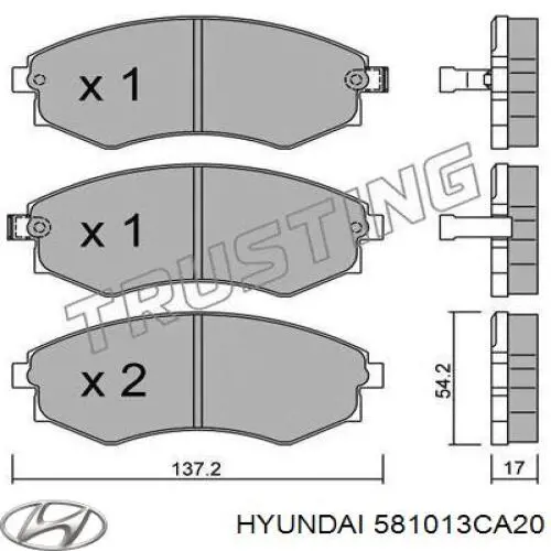 Pastillas de freno delanteras Hyundai/Kia 581013CA20