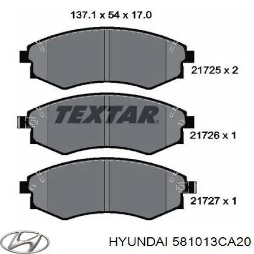 581013CA20 Hyundai/Kia pastillas de freno delanteras