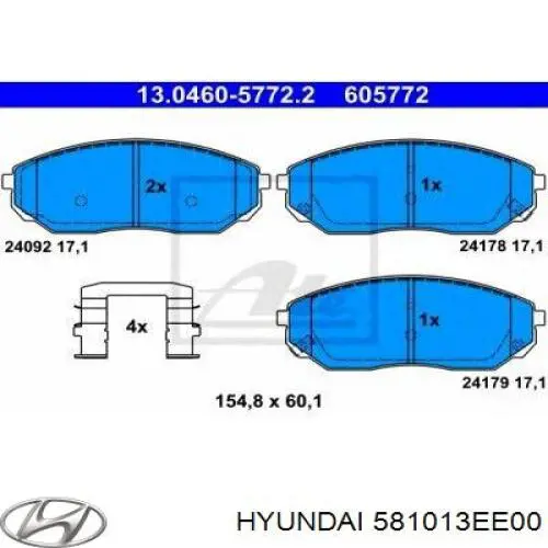 581013EE00 Hyundai/Kia Pastillas delanteras