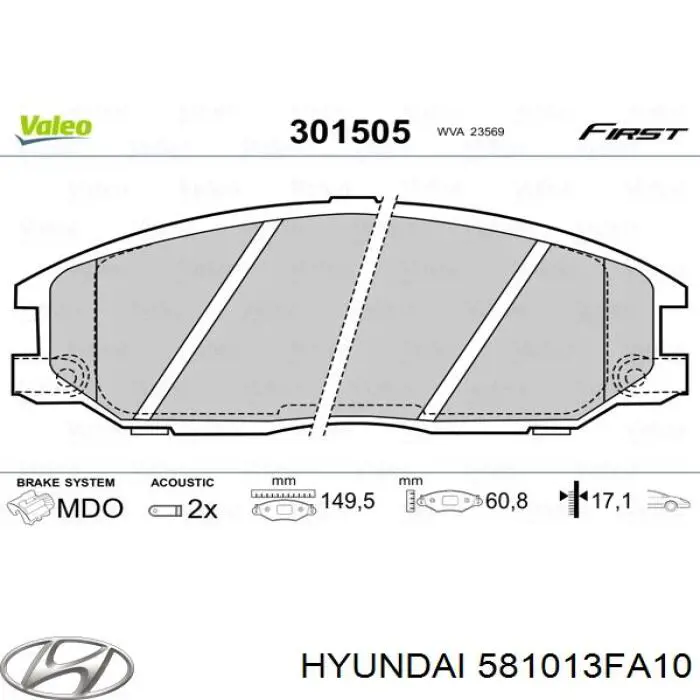 Pastillas de freno delanteras Hyundai/Kia 581013FA10