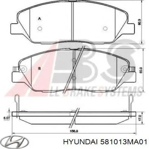 581013MA01 Hyundai/Kia pastillas de freno delanteras