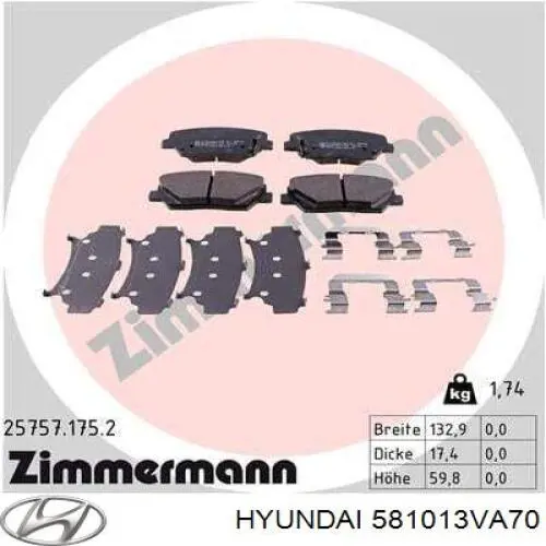 Comprar 581013VA70 Hyundai/Kia Pastillas delanteras de freno